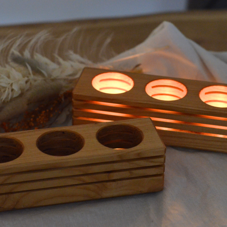 Teelichthalter aus Kirschholz | Handgemachte Deko | Kerzenhalter Holz für Tischdeko | Moderner Leuchter | Nachhaltige Wohnaccessoires