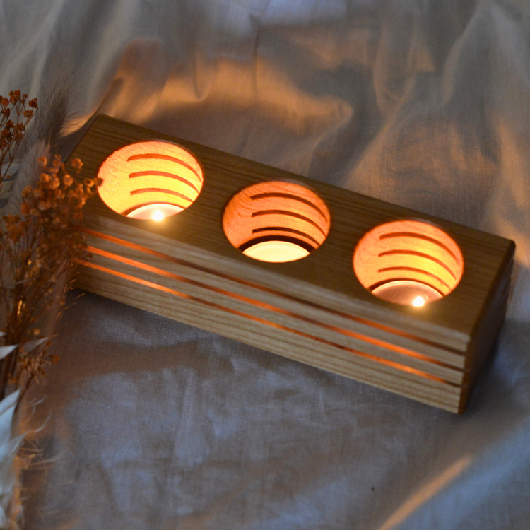 Teelichthalter aus Kirschholz | Handgemachte Deko | Kerzenhalter Holz für Tischdeko | Moderner Leuchter | Nachhaltige Wohnaccessoires